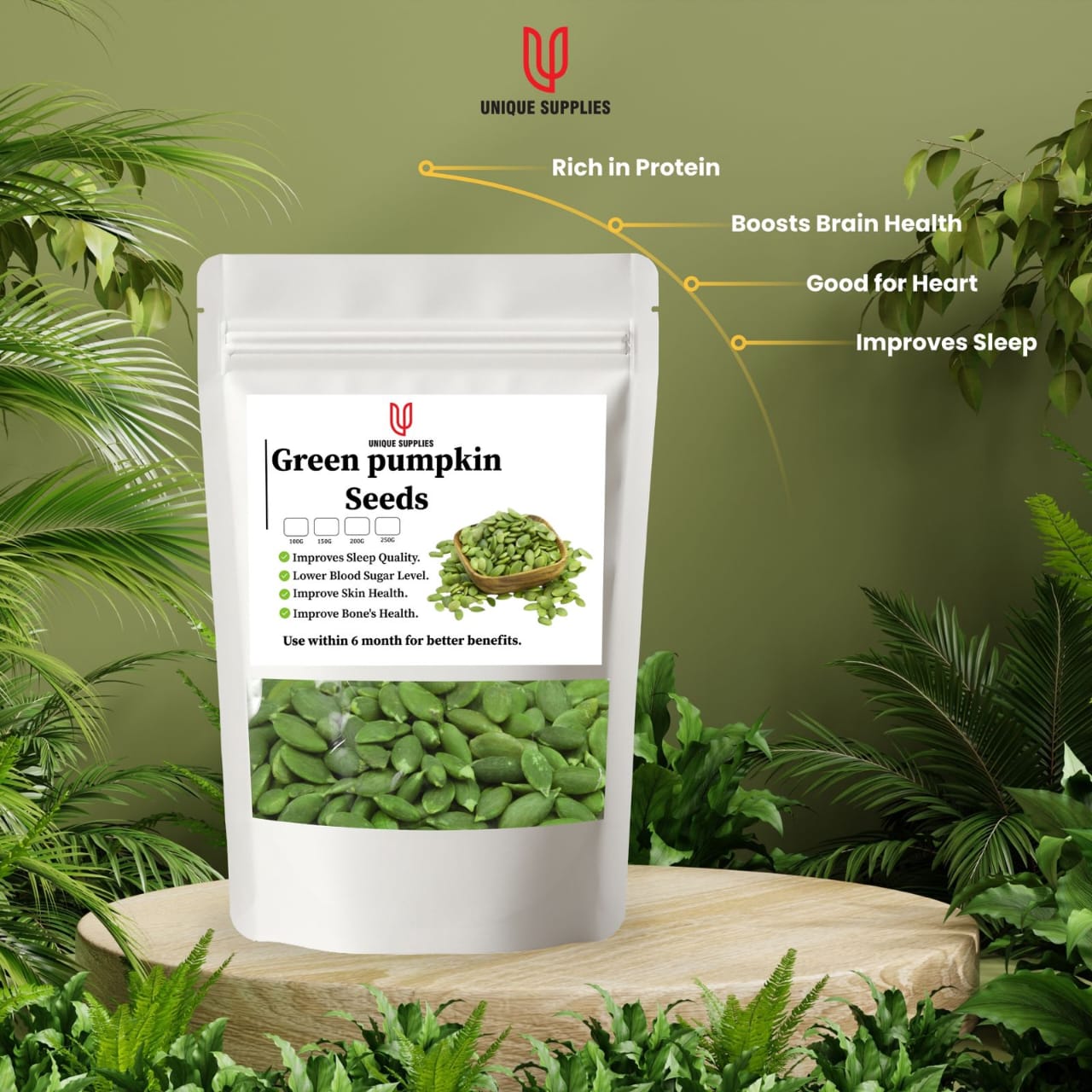 100g Green Pumpkin Seeds Without Shell | US ORGANICS