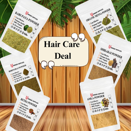 Herbal Hair Care Combo – Amla, Reetha, Shikakai, Bhringraj, Henna & Curry Leaf Powders