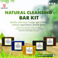 Natural Cleansing Bar Kit showcasing 5 artisanal soaps for sensitive skin with a bundle offer of Buy 4, Get 1 FREE.